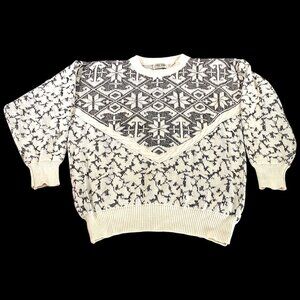 Fast Turn Sweater Womens L White Gray Fair Isle Nordic Ski  Cabin 80s Vintage